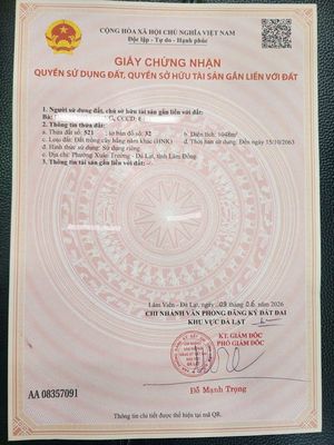 Bán lô đất vị trí đắt địa mt đường hùng vương p xuân trường tp đà lạt