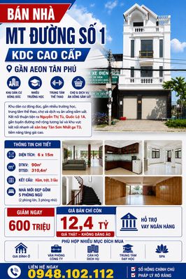 Bán Nhà MT Đường số 1, KDC cao cấp, gần Aeon Tân Phú — ảnh 1