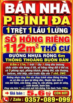 Bán nhà bình đa, 112m2, 1trệt 1lầu 1lửng, sổ thổ cư, đường 6m, sân oto — ảnh 1