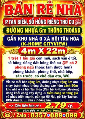 Bán rẻ nhà tân biên sổ thổ cư đường 6m gần khu nhà ở xã hội tân hòa — ảnh 1