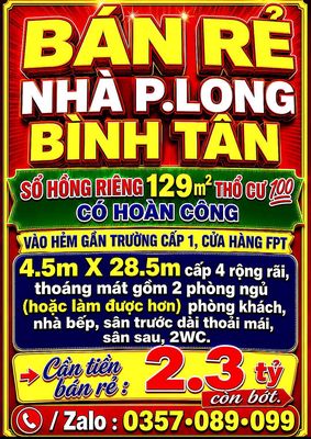 Bán rẻ nhà long bình tân sổ hồng 129m2 thổ cư gần ftp, trường cấp 1 — ảnh 1
