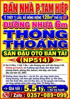 Bán nhà tam hiệp, 1trệt 1lầu, sổ hồng 120m2 thổ cư đường 6m sân oto — ảnh 1