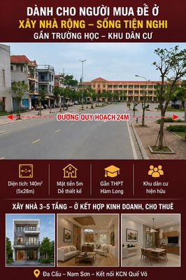 Đất 140m2 MT 5m, trục QH 24m, sát THPT Hàm Long, Đa Cấu