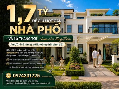 1,7 Tỷ Giữ Nhà Phố Izumi City - 15 Tháng Tới Không Đóng Thêm — ảnh 1