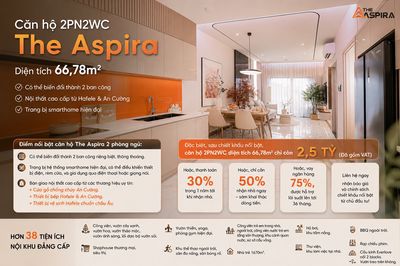 Chiết khấu nội bộ căn hộ 2PN The Aspira 66,78m2, chỉ 2,5 tỷ (Đã VAT) — ảnh 1