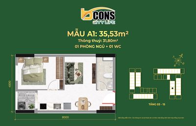 Căn hộ NOXH Bcons City Life 1PN 35,53m² — ảnh 1
