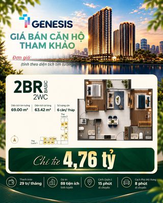 Mở bán nhịp 1 TT Genesis 69tr/m2 hàng tháng TT 29tr/th - Tặng gói NT