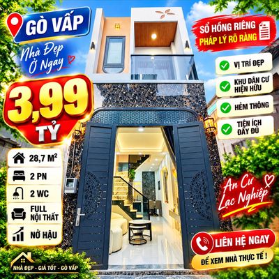 Nhà gò vấp - 3,99 tỷ - 28,7m² - 2pn 2wc - full nội thất - nở hậu
