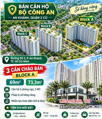 Bán căn hộ Block A tầng 7 Chung Cư Bộ Công An Q2, dt 68-73m2, sổ hồng