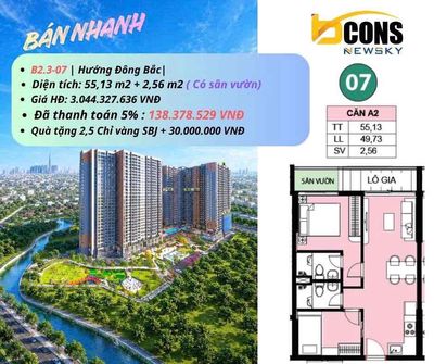 CẮT LỖ! Căn hộ Sân Vườn tặng 2.5 chỉ vàng + 30tr