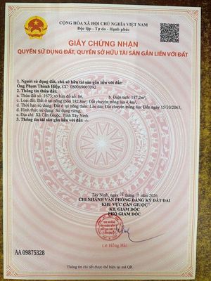 ván 187m2 đất thổ cư, mặt tiền đường thích hợp để xây nhà vườn