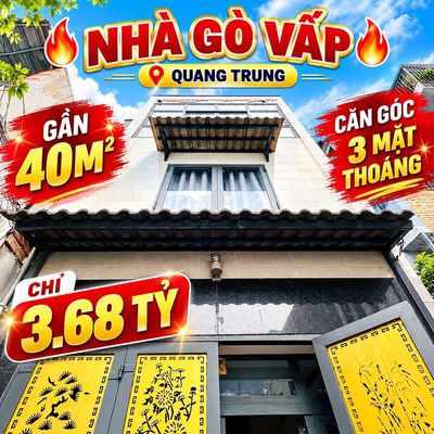 Nhà gò vấp - 3.68 ty - gần 40m2 - căn góc 3 mặt thoáng quang trung — ảnh 1