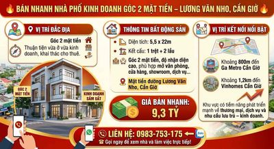 Cần tiền bán gấp nhà phố mặt tiền lương văn nho ngay cạnh metro