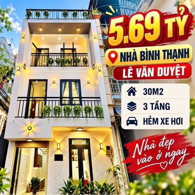 5.69 tỷ - nhà bình thạnh - 30m2 - 3 tầng 2pn 3wc - hẻm xe hơi