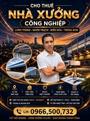Cho thuê xưởng 2000m² giá rẻ tại long thành đồng nai (giá thuê 50k/m2)
