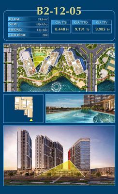 Căn hộ 2 ngủ view bể bơi Quận 2, 74.6m2