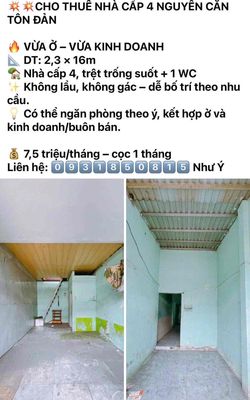 Cho thuê nhà nguyên căn quận 4 dưới 13triệu