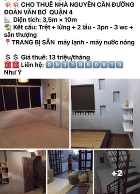 Cho thuê nhà nguyên căn quận 4 trên 13 triệu