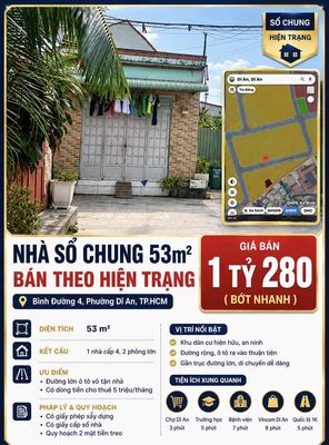 Nhà sổ chung 53m² – bình đường 4, dĩ an