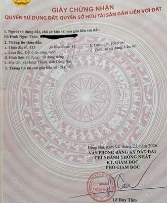Bán đất 2 sổ :1 thổ cư ,1 đất trồng cây lâu năm