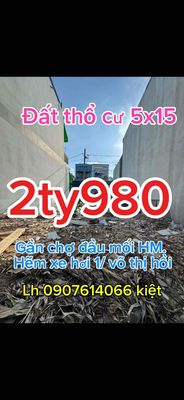 Bán đất thổ cư SHR xd tự do 5x15 kế chợ võ thị hồi — ảnh 1