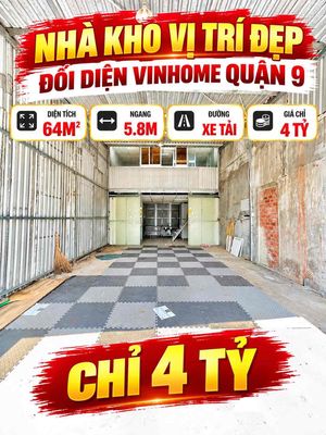Bán nhà kho vị trí đẹp - đối diện vinhome quận 9 - đường xe tải — ảnh 1