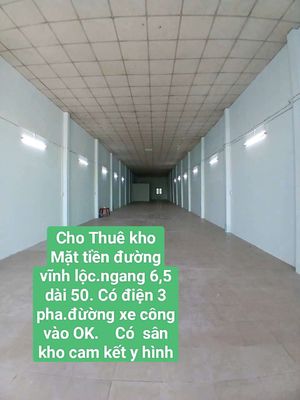 Kho Mặt Tiền 6,5*50 (325 m) Đường Vĩnh Lộc B Bình Chánh Tphcm — ảnh 1