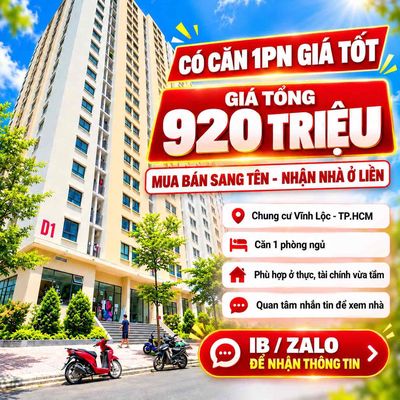 Căn Hộ 1PN Vĩnh Lộc 38m2 Giá 920 Triệu - Nhận nhà ở ngay — ảnh 1