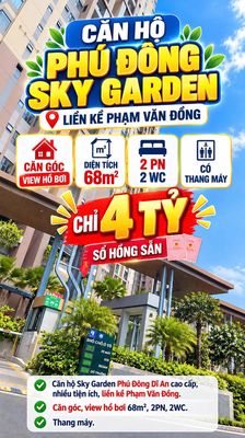 Bán căn góc 68m2, Phú Đông Sky Garden ,sát Phạm Văn Đồng, Sổ sẵn 4tỷ — ảnh 1