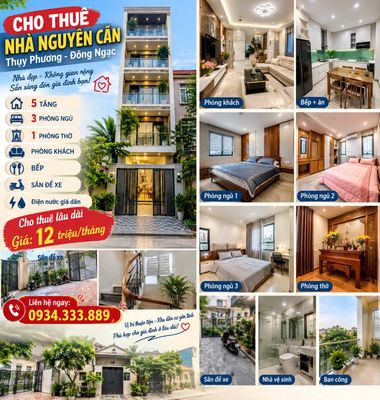 Cho thuê nhà nguyên căn Thuỵ Phương- Đông Ngạc, 5 tầng, 3 phòng ngủ — ảnh 1