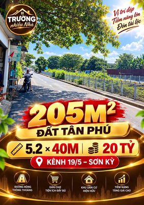 Quỹ đất 205m² mặt tiền kênh 19/5 – 5,2×40m – 20 tỷ còn tl — ảnh 1