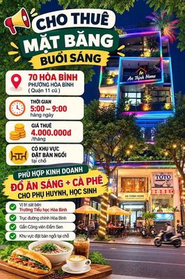 Cho thuê mặt bằng buổi sáng/chiều, tối kinh doanh đồ ăn, cafe — ảnh 1