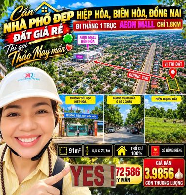 Đất sát AEON Biên Hòa 2027 • Thổ cư 91m² • 3.98586 — ảnh 1