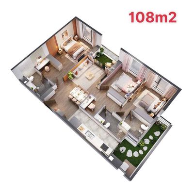 Căn hộ 3 ngủ 3 vệ sinh đẹp 108,9m2 nội thất cao cấp — ảnh 1