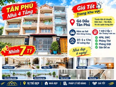 Nhà gần aeon tân phú - 82m2 - 4 tầng -4pn - 5wc - nhĩn 7 tỷ tl — ảnh 1