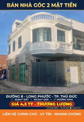 Bán nhà góc 2 mặt tiền đường 8 - long phướ — ảnh 1