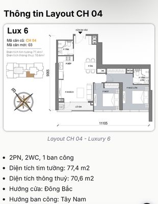 VinHomes Bason - 2 PN - 77,4 m2 - 15ty980 - View Sông Cầu Bason — ảnh 1