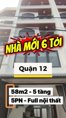Bán nhà 5 tầng SHR Hà Huy Giáp, Q.12 - 58m2 - 6PN - 6.x tỷ — ảnh 1