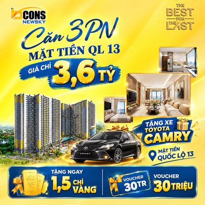 Căn hộ 3PN - 77m2 Bcons NewSky mặt tiền QL13 cách ga METRO 1km. — ảnh 1