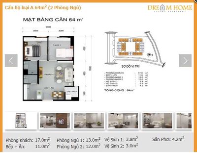 Căn hộ Quận Gò Vấp 64.5m² 2PN, 2 WC, CC Dreamhome